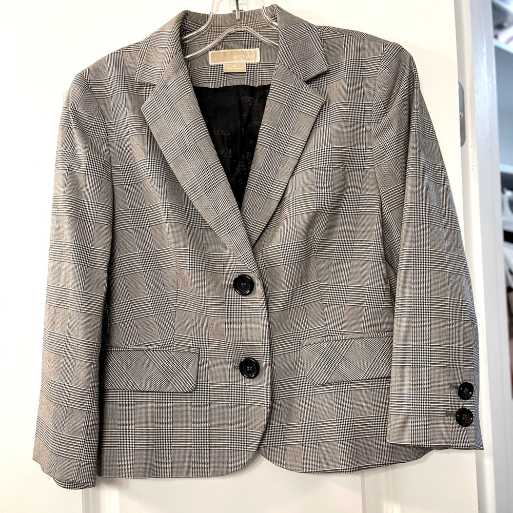 Michael Kors Cropped Houndstooth Blazer